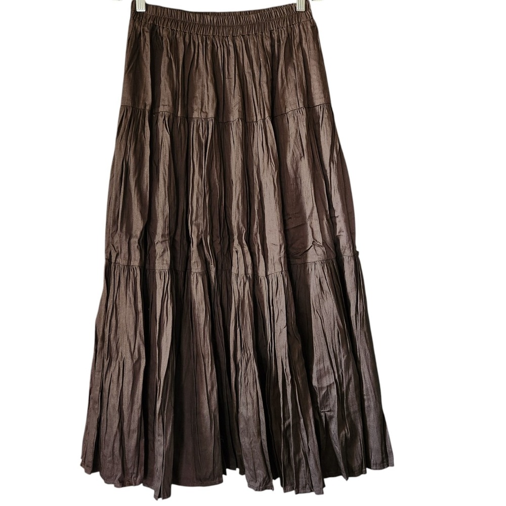 Vtg Tiered Maxi Skirt Women's L Dark Brown Western Cowgirl Gypsy Boho USA Made - Picture 2 of 10